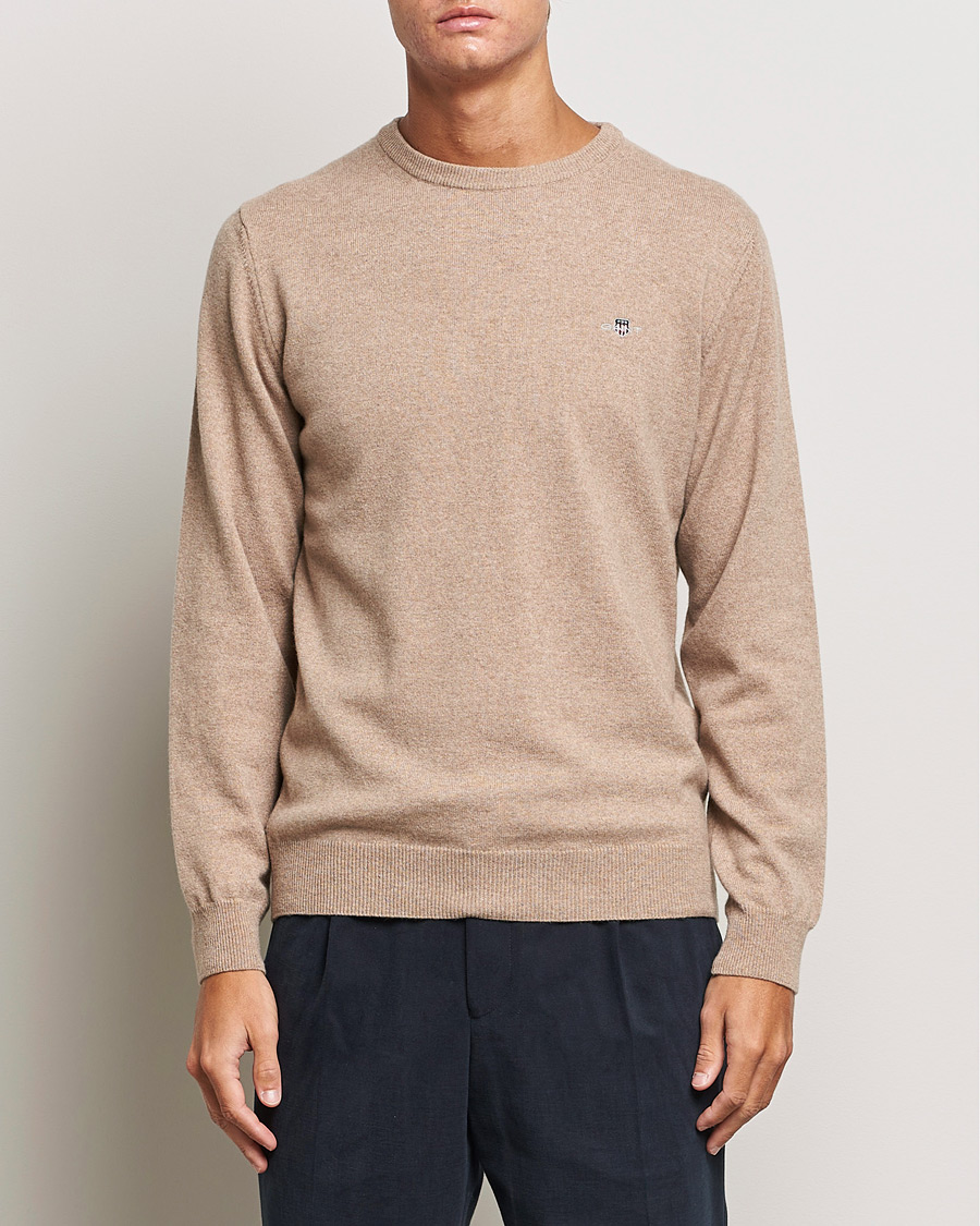 Hombres | Jerséis y prendas de punto | GANT | Lambswool Crew Neck Pullover Dark Sand