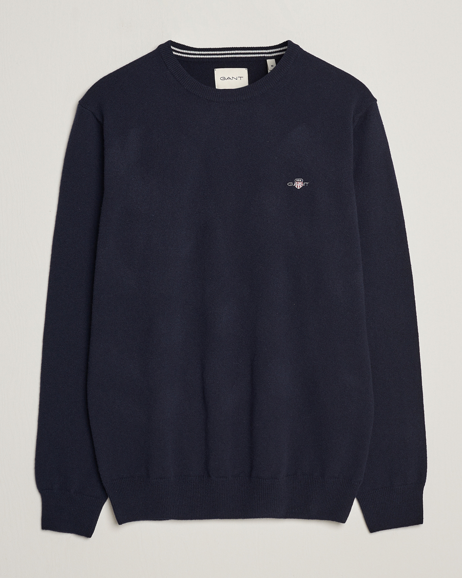 Hombres | Jerséis y prendas de punto | GANT | Lambswool Crew Neck Pullover Marine
