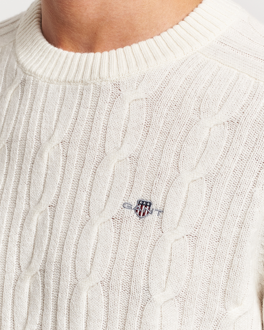 Hombres | Jerséis y prendas de punto | GANT | Lambswool Cable Crew Neck Pullover Cream