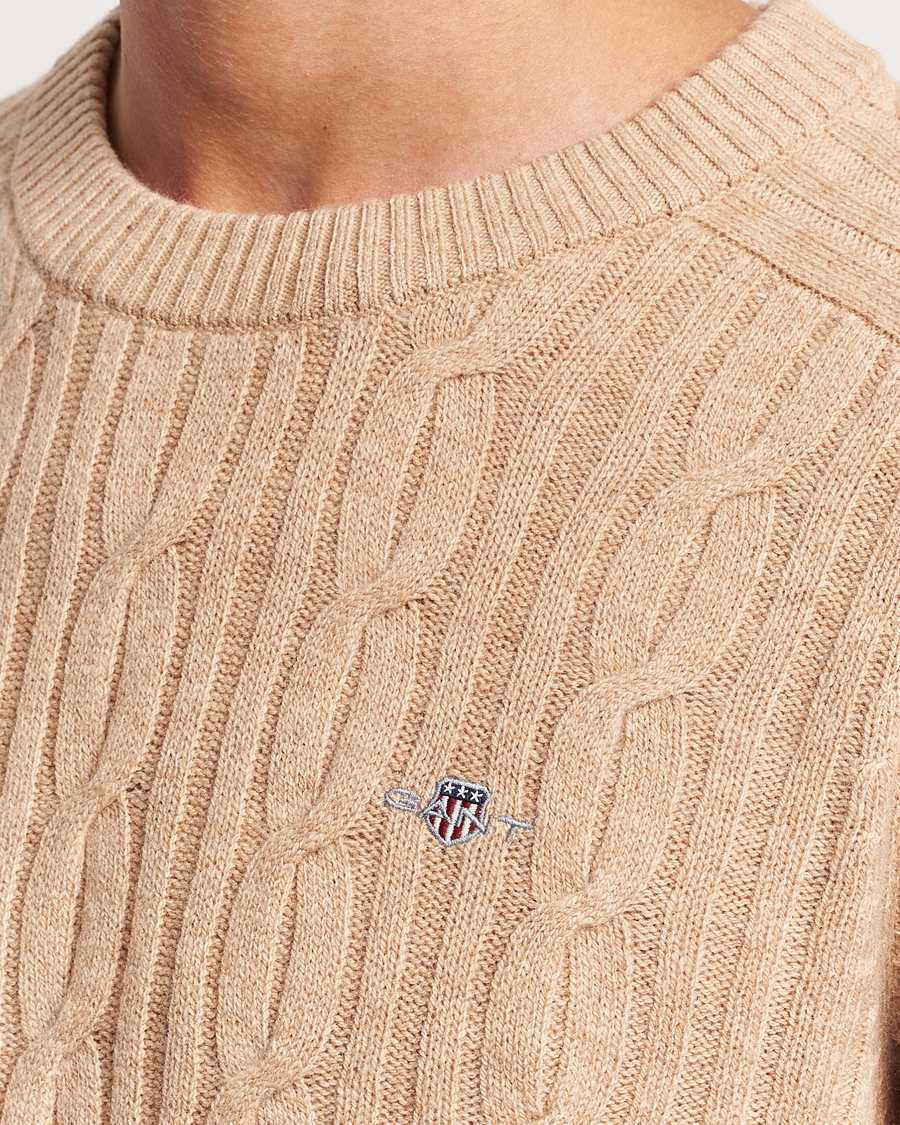 Hombres | Jerséis y prendas de punto | GANT | Lambswool Cable Crew Neck Pullover Khaki Melange