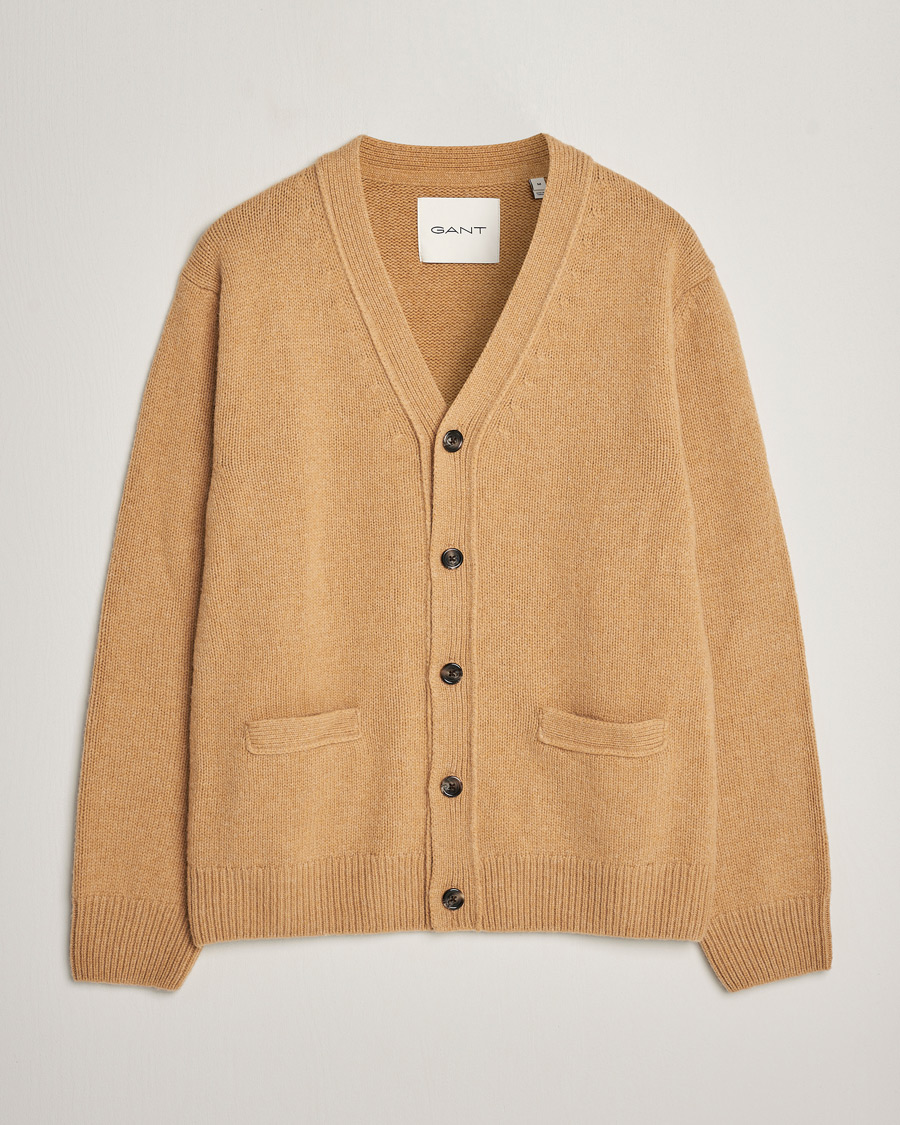 Hombres | Jerséis y prendas de punto | GANT | Soft Wool Cardigan Khaki Melange