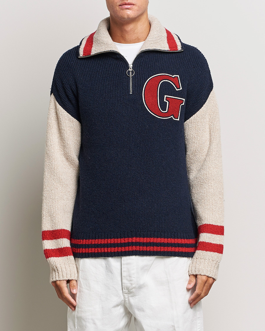 Hombres | Jerséis y prendas de punto | GANT | Wool Neps Letter Half Zip Evening Blue