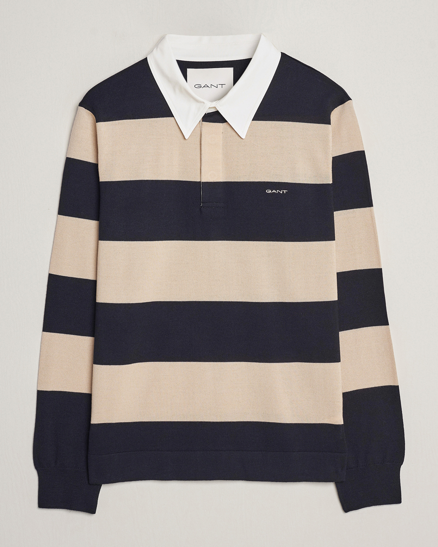 Hombres | Jerséis y prendas de punto | GANT | Barstriped Knitted Rugger Beige/Navy