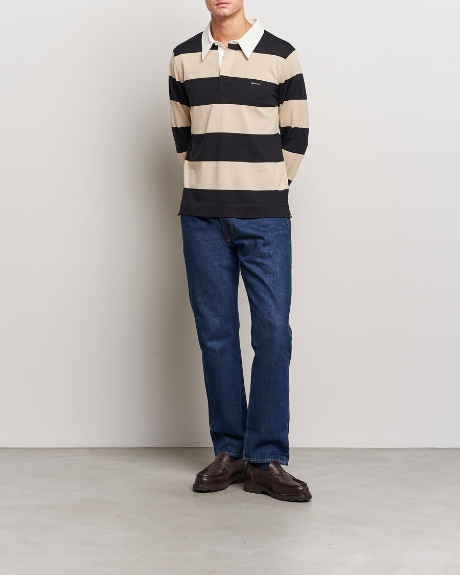 Hombres | Jerséis y prendas de punto | GANT | Barstriped Knitted Rugger Beige/Navy
