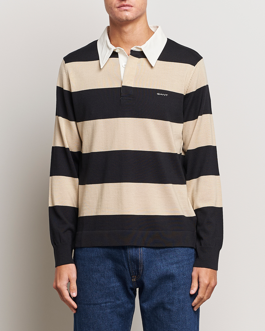 Hombres | Jerséis y prendas de punto | GANT | Barstriped Knitted Rugger Beige/Navy