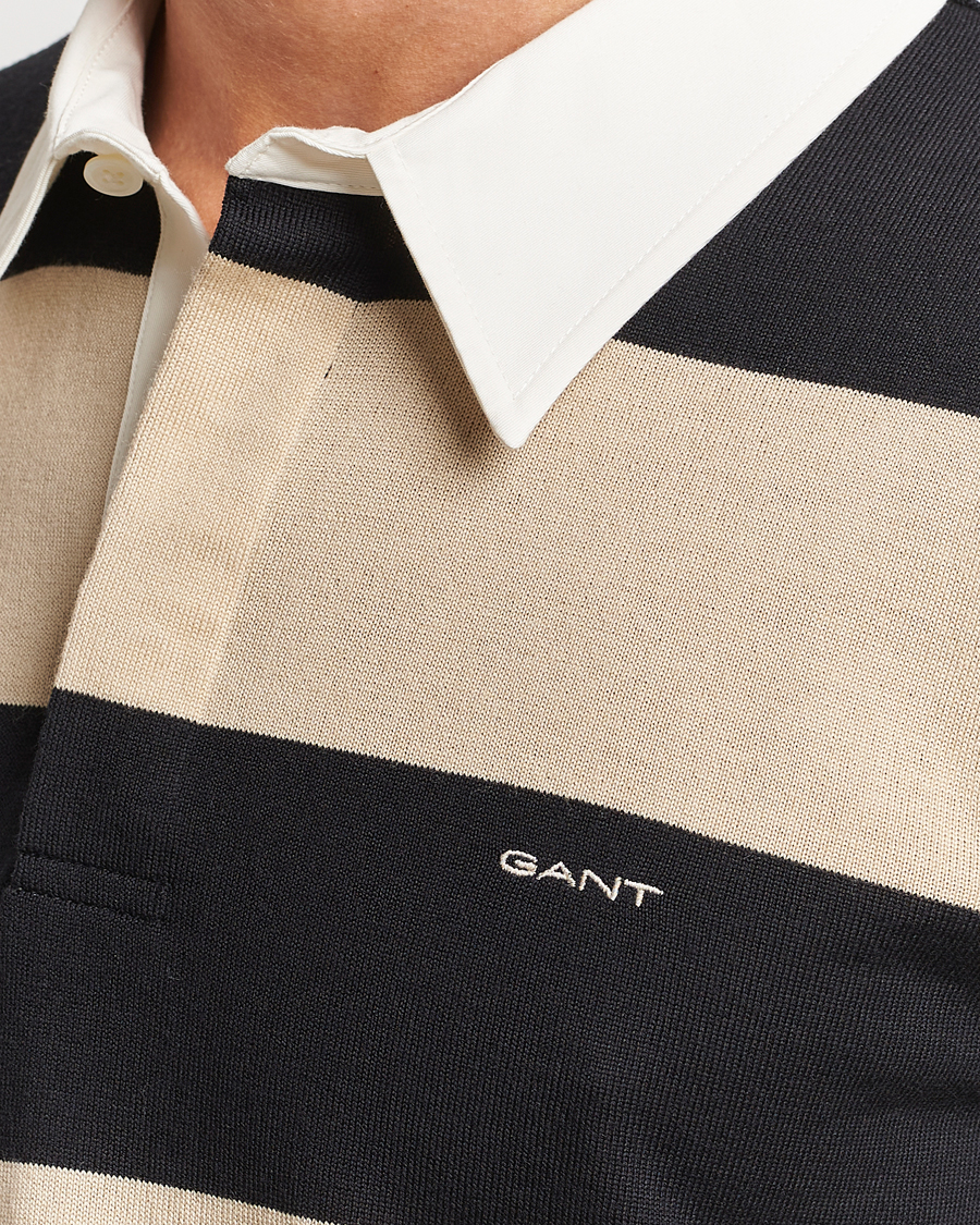Hombres | Jerséis y prendas de punto | GANT | Barstriped Knitted Rugger Beige/Navy