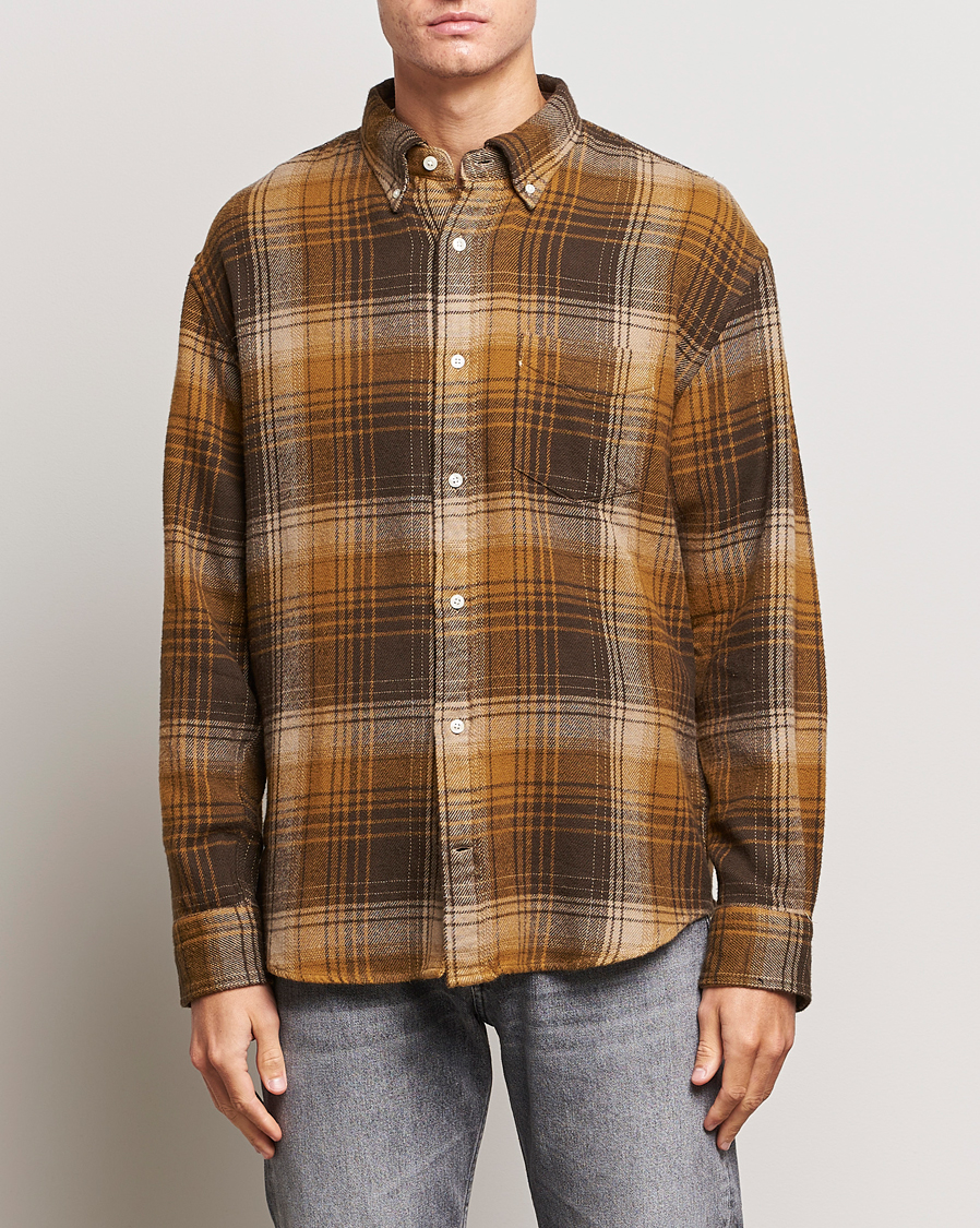 Hombres | Camisas | Gant | Relaxed Fit Heavy Flannel Checked Shirt Woody Brown