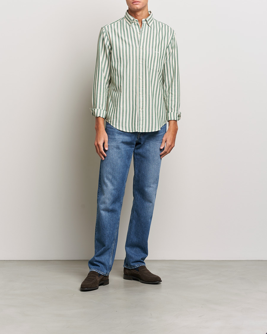 Hombres | Camisas | GANT | Regular Fit Archive Oxford Striped Shirt Forest Green