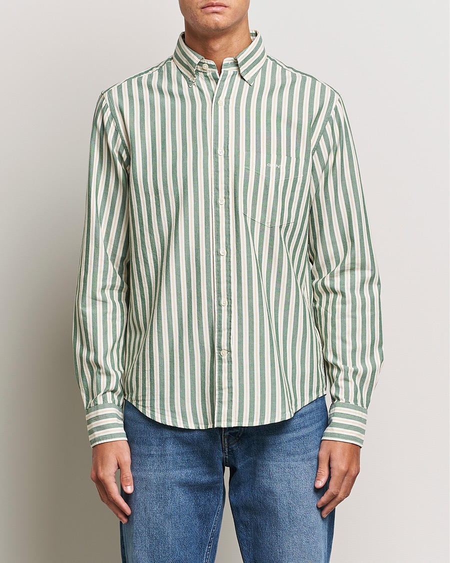 Hombres | Camisas | GANT | Regular Fit Archive Oxford Striped Shirt Forest Green