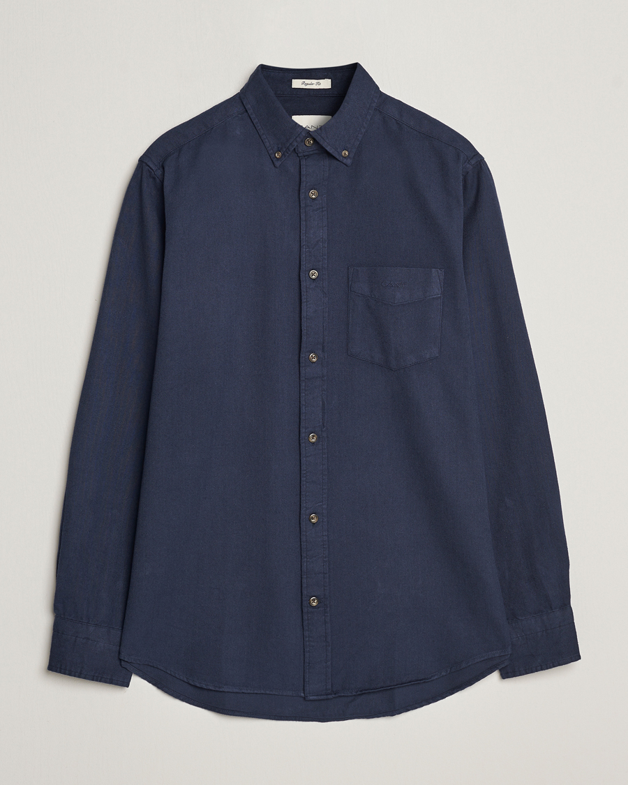 Hombres | Camisas | GANT | Regular Fit Herringbone Flannel Shirt Marine