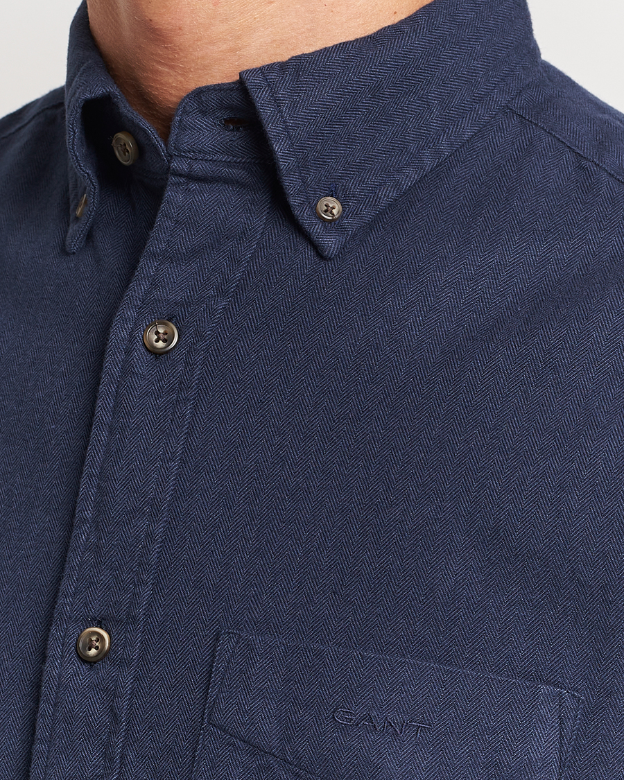 Hombres | Camisas | GANT | Regular Fit Herringbone Flannel Shirt Marine