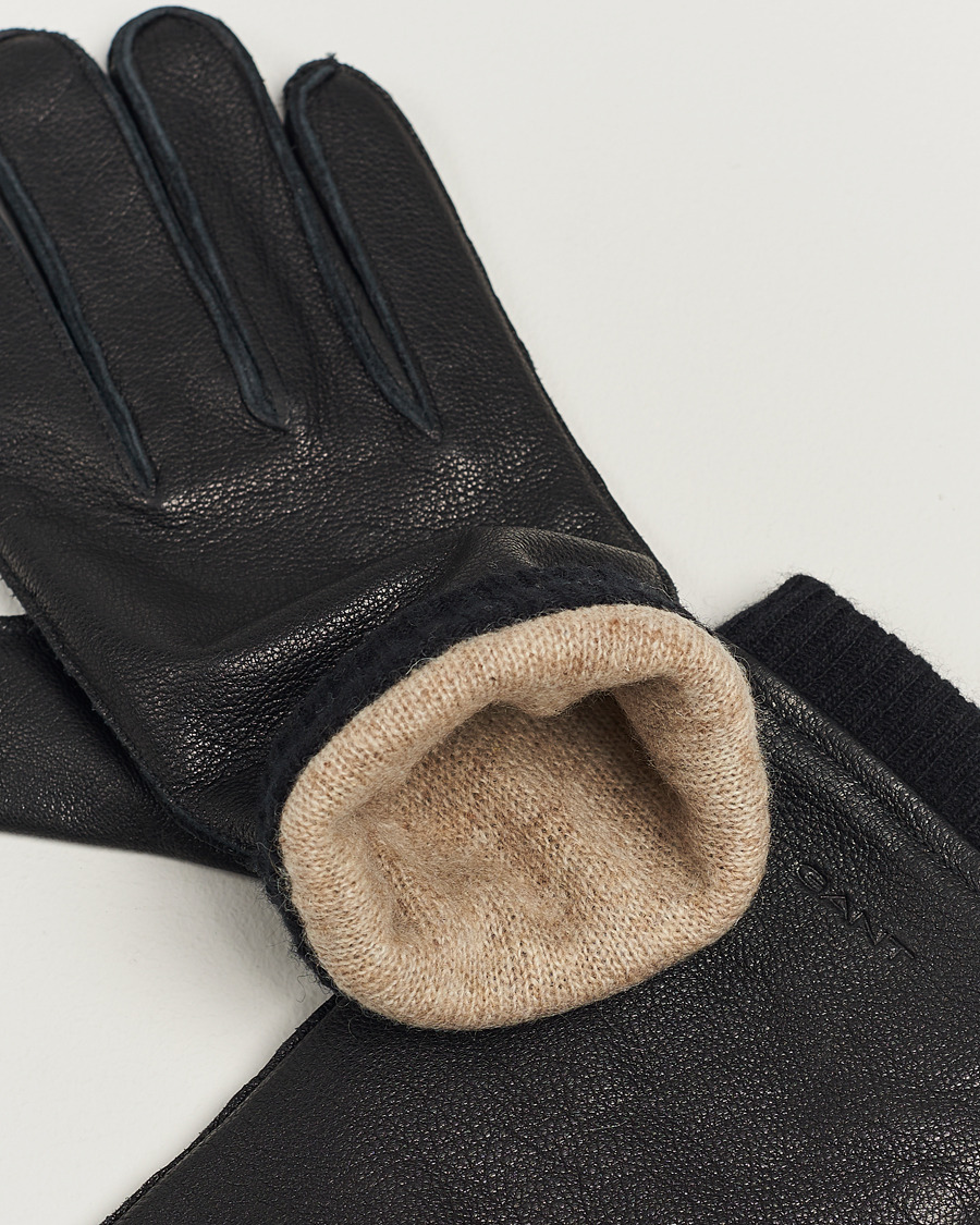 Hombres |  | GANT | Wool Lined Leather Gloves Black