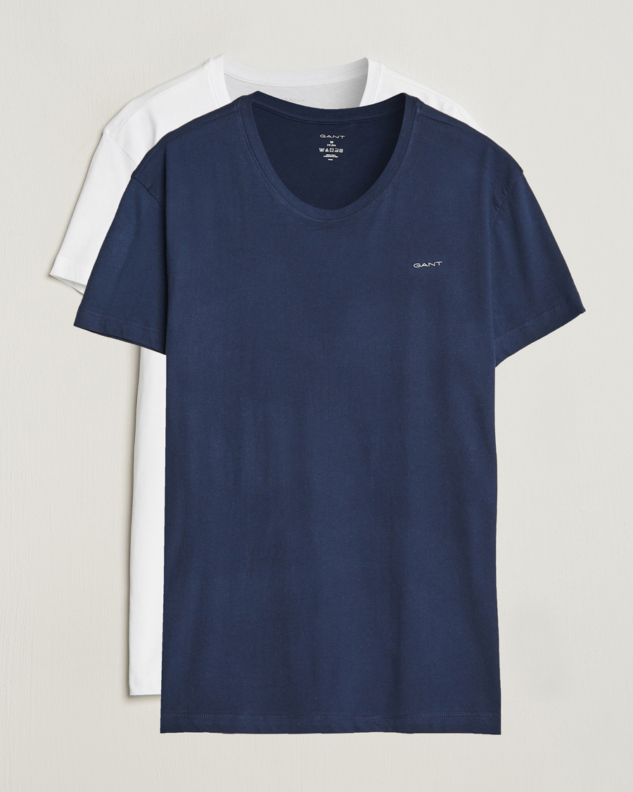 Hombres | Camisetas | GANT | 2-Pack Crew Neck T-Shirt Navy/White