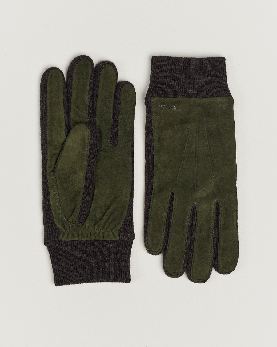 Hombres | Hestra Geoffery Suede Wool Tricot Glove Dark Olive | Hestra | Geoffery Suede Wool Tricot Glove Dark Olive
