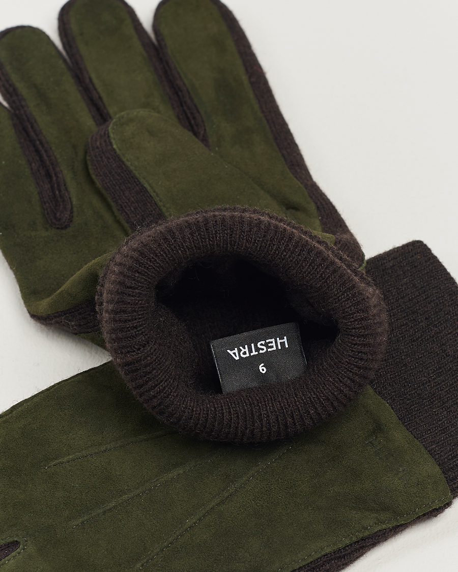 Hombres | Hestra Geoffery Suede Wool Tricot Glove Dark Olive | Hestra | Geoffery Suede Wool Tricot Glove Dark Olive