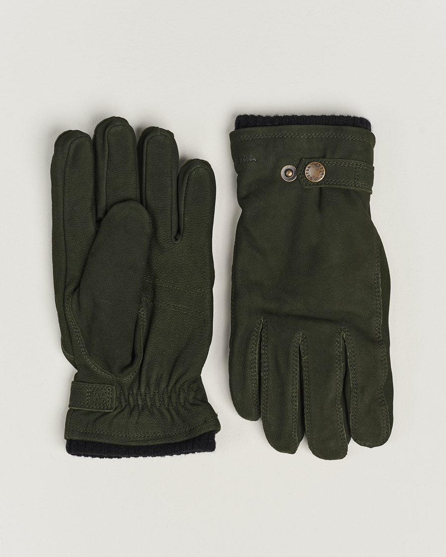 Hombres | Guantes | Hestra | Bergvik Fleece Liner Buckle Nubuck Glove Bottle Green