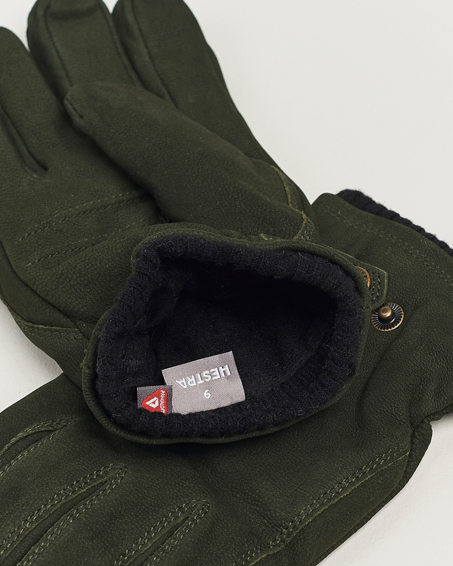 Hombres | Guantes | Hestra | Bergvik Fleece Liner Buckle Nubuck Glove Bottle Green