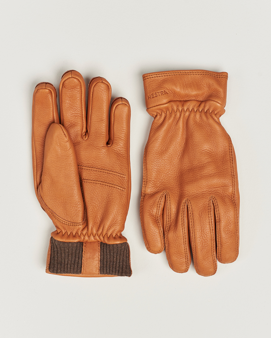 Hombres | Hestra Kjetil Deerskin Rib Knitted Cuff Glove Cognac | Hestra | Kjetil Deerskin Rib Knitted Cuff Glove Cognac