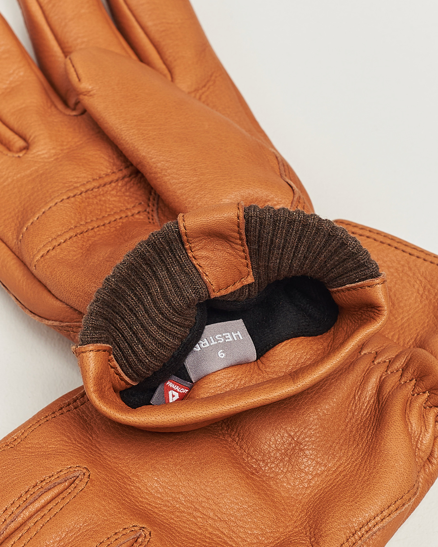 Hombres | Hestra Kjetil Deerskin Rib Knitted Cuff Glove Cognac | Hestra | Kjetil Deerskin Rib Knitted Cuff Glove Cognac