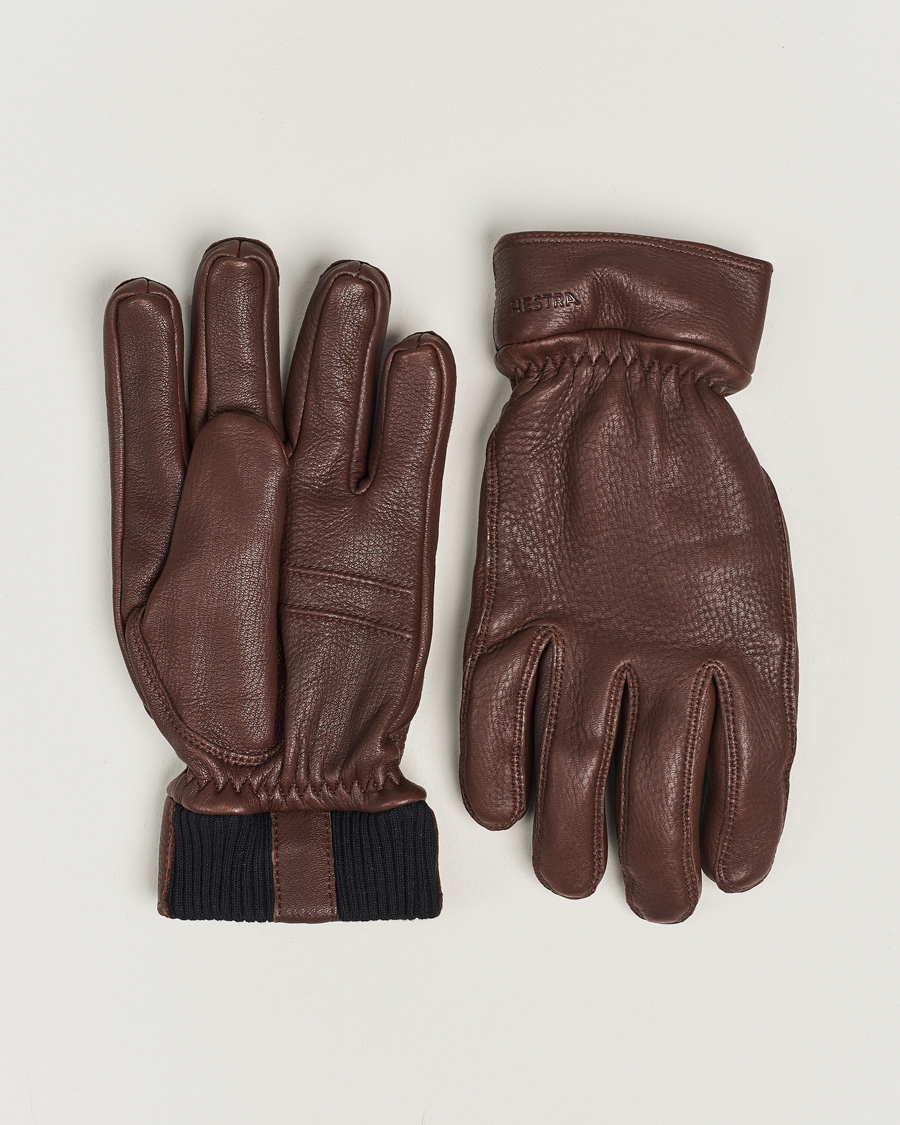 Hombres | Hestra Kjetil Deerskin Rib Knitted Cuff Glove Chocolate | Hestra | Kjetil Deerskin Rib Knitted Cuff Glove Chocolate