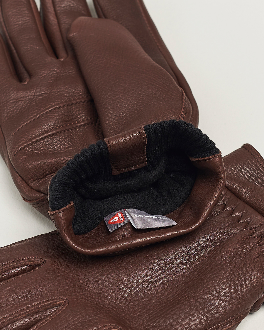 Hombres |  | Hestra | Kjetil Deerskin Rib Knitted Cuff Glove Chocolate