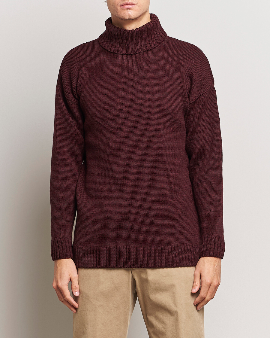 Hombres | Jerséis y prendas de punto | Gloverall | Submariner Chunky Wool Roll Neck Burgundy