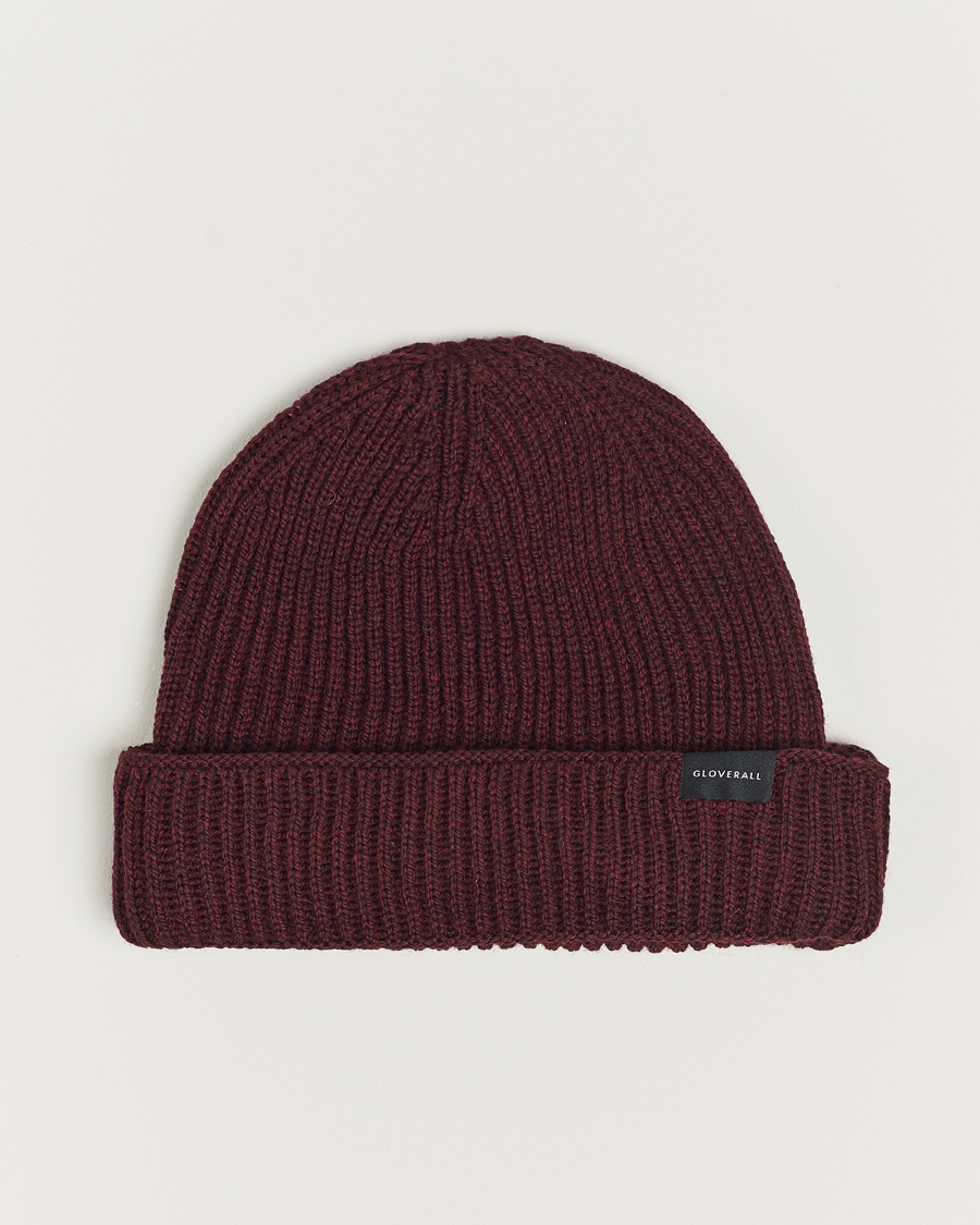 Hombres | Gloverall Fisherman Lambswool Beanie Burgundy | Gloverall | Fisherman Lambswool Beanie Burgundy
