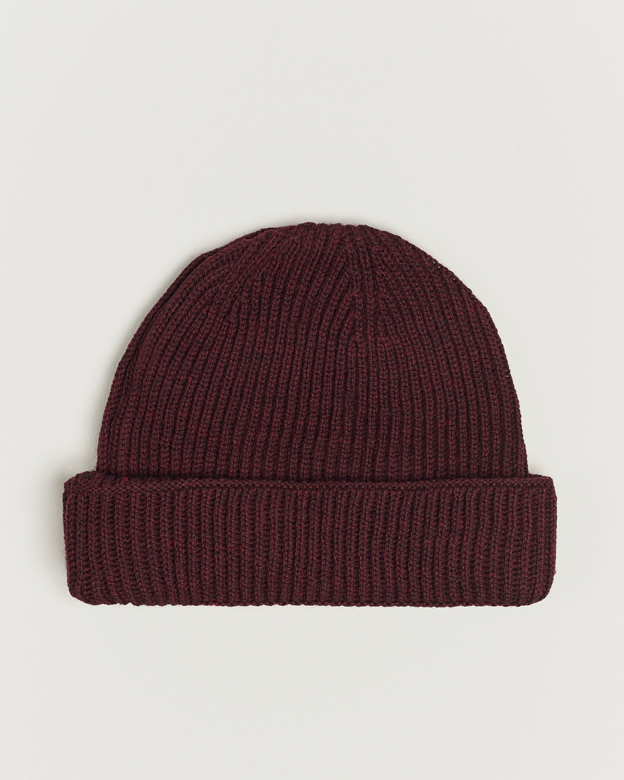 Hombres | Gloverall Fisherman Lambswool Beanie Burgundy | Gloverall | Fisherman Lambswool Beanie Burgundy