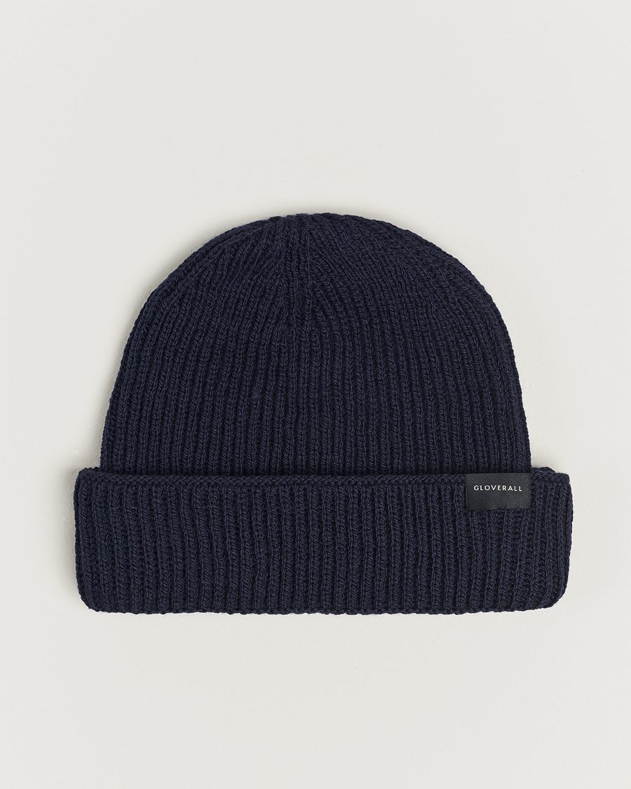 Hombres | Gloverall Fisherman Lambswool Beanie Navy | Gloverall | Fisherman Lambswool Beanie Navy