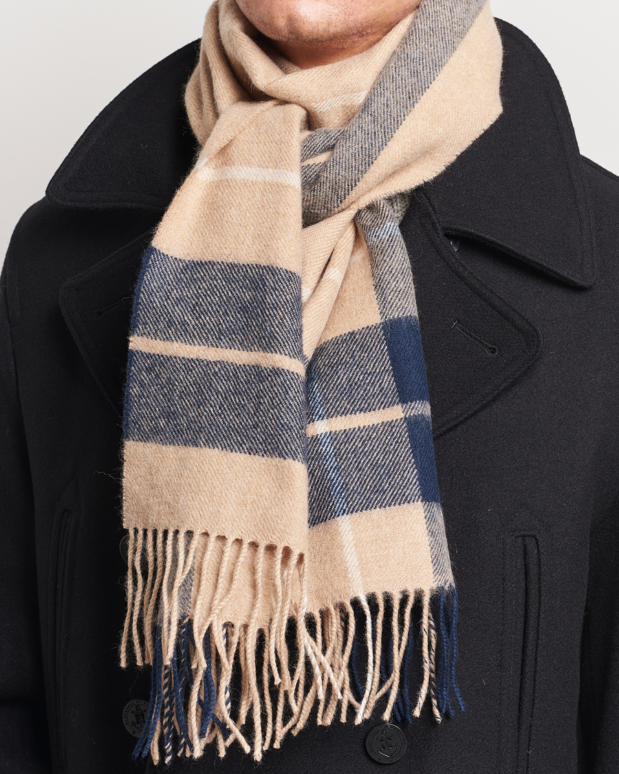 Hombres |  | Gloverall | Lambswool Scarf Camel Check