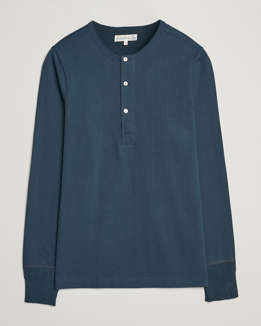 Hombres | Jerséis y prendas de punto | Merz b. Schwanen | Classic Organic Cotton Henley Mineral Blue