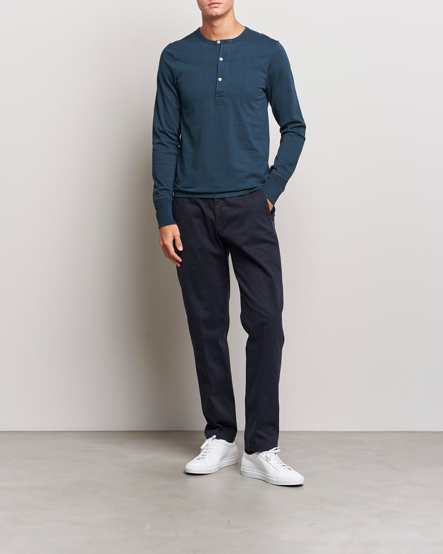 Hombres | Jerséis y prendas de punto | Merz b. Schwanen | Classic Organic Cotton Henley Mineral Blue