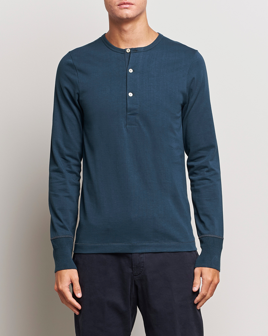 Hombres | Jerséis y prendas de punto | Merz b. Schwanen | Classic Organic Cotton Henley Mineral Blue