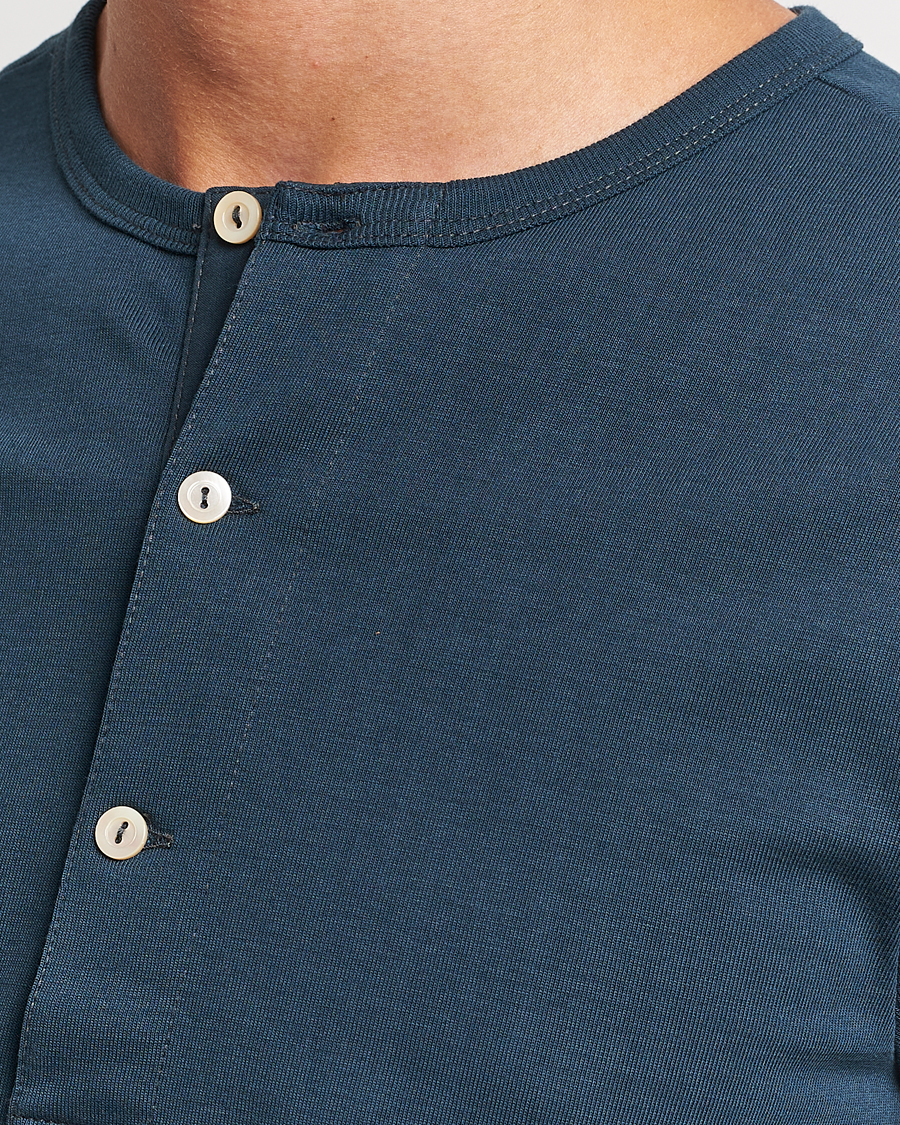 Hombres | Jerséis y prendas de punto | Merz b. Schwanen | Classic Organic Cotton Henley Mineral Blue
