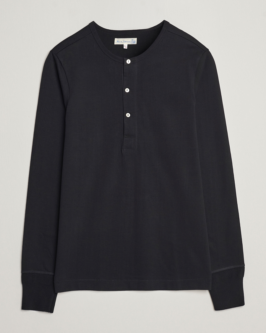Hombres | Jerséis y prendas de punto | Merz b. Schwanen | Classic Organic Cotton Henley Sweater Black