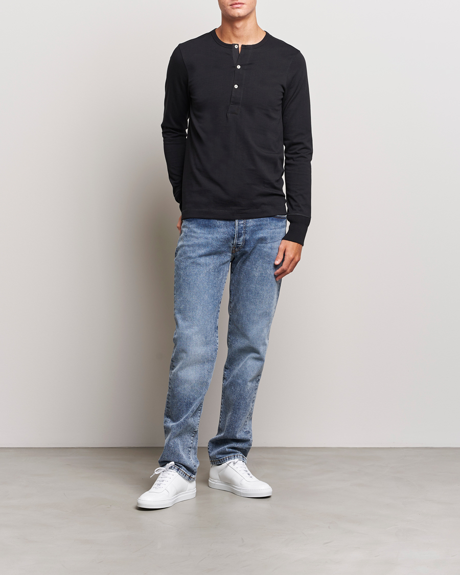 Hombres | Jerséis y prendas de punto | Merz b. Schwanen | Classic Organic Cotton Henley Sweater Black