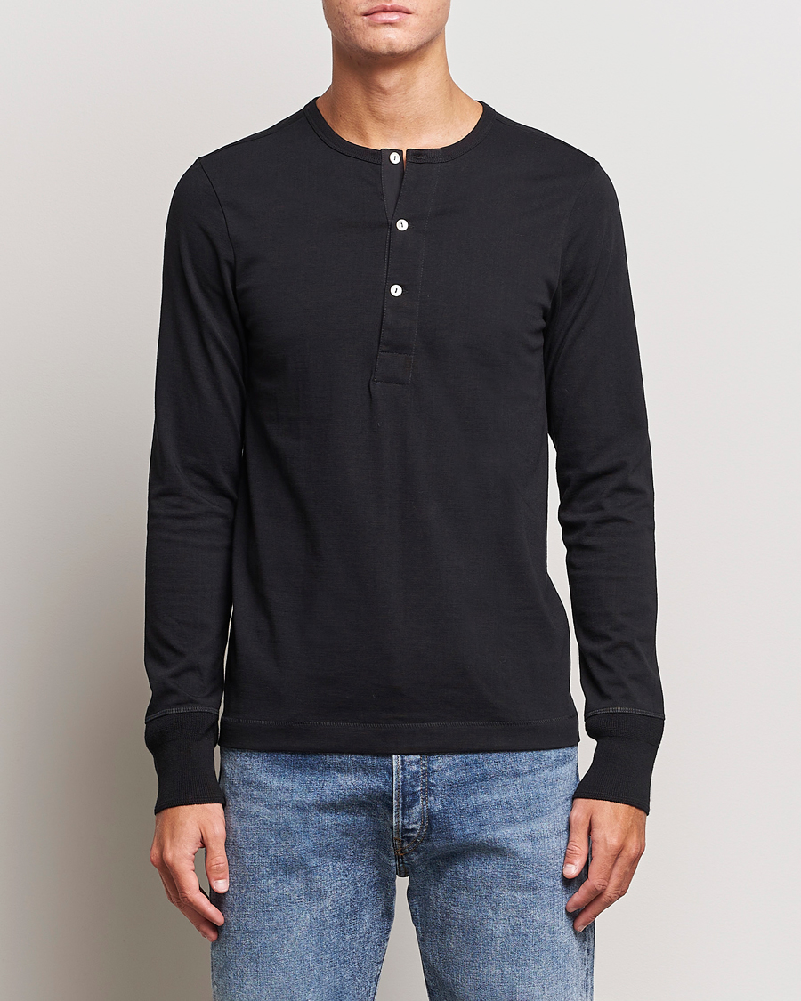 Hombres | Jerséis y prendas de punto | Merz b. Schwanen | Classic Organic Cotton Henley Sweater Black