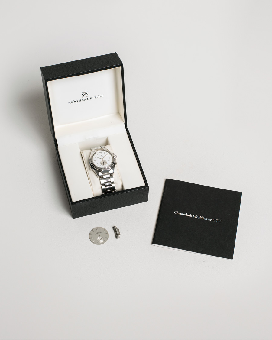 Hombres | Sjöö Sandström Pre-Owned Chronolink Worldtimer WT 6202 Steel White | Sjöö Sandström Pre-Owned | Chronolink Worldtimer WT 6202 Steel White