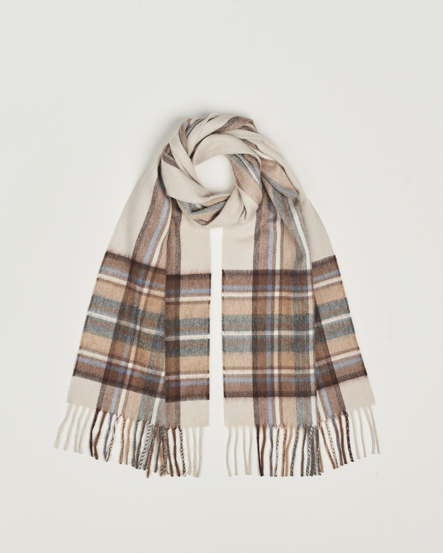 Hombres | Begg & Co Striped/Checked Cashmere Scarf 30*160cm Natural Jean | Begg & Co | Striped/Checked Cashmere Scarf 30*160cm Natural Jean