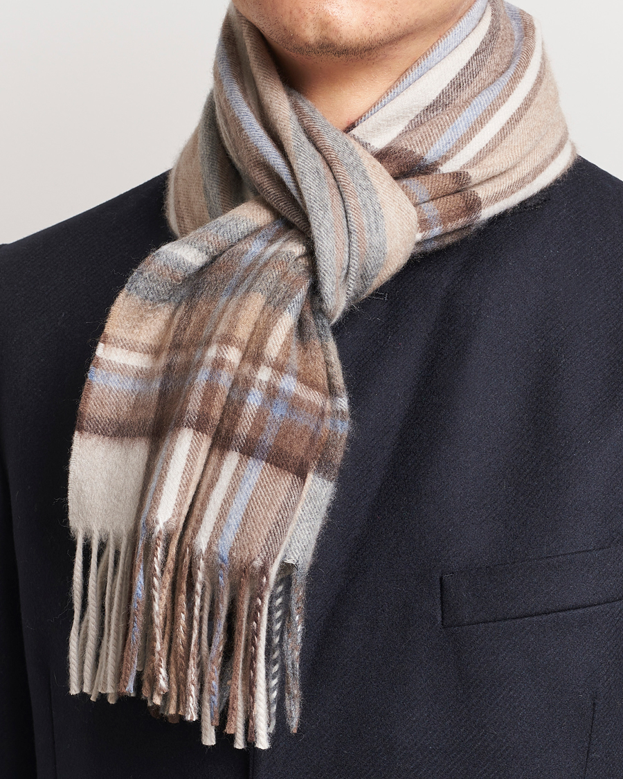 Hombres |  | Begg & Co | Striped/Checked Cashmere Scarf 30*160cm Natural Jean