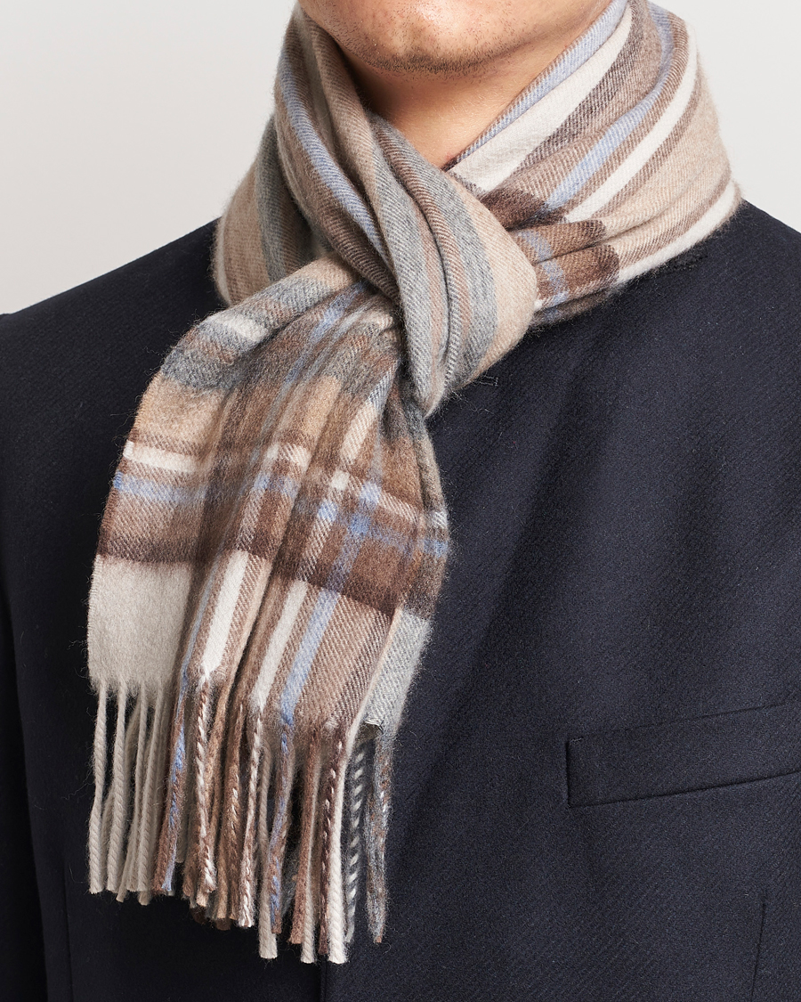 Hombres | Begg & Co Striped/Checked Cashmere Scarf 30*160cm Natural Jean | Begg & Co | Striped/Checked Cashmere Scarf 30*160cm Natural Jean