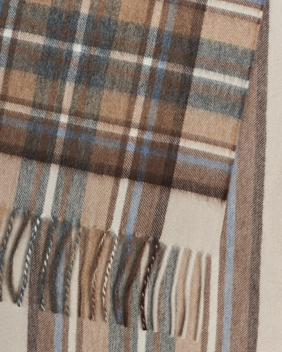 Hombres | Begg & Co Striped/Checked Cashmere Scarf 30*160cm Natural Jean | Begg & Co | Striped/Checked Cashmere Scarf 30*160cm Natural Jean