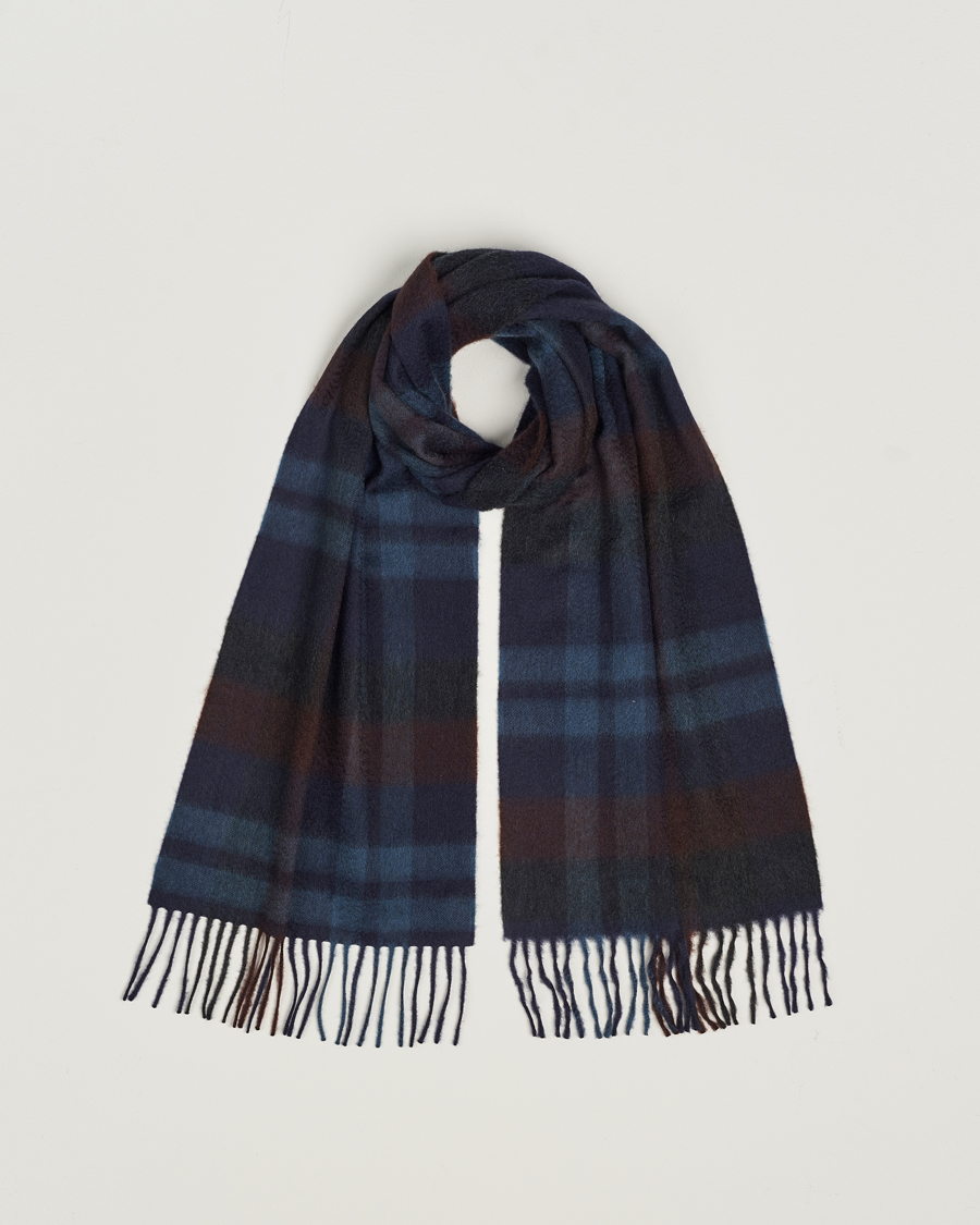 Hombres | Begg & Co Checked Cashmere Scarf 30*160cm Navy Slate | Begg & Co | Checked Cashmere Scarf 30*160cm Navy Slate