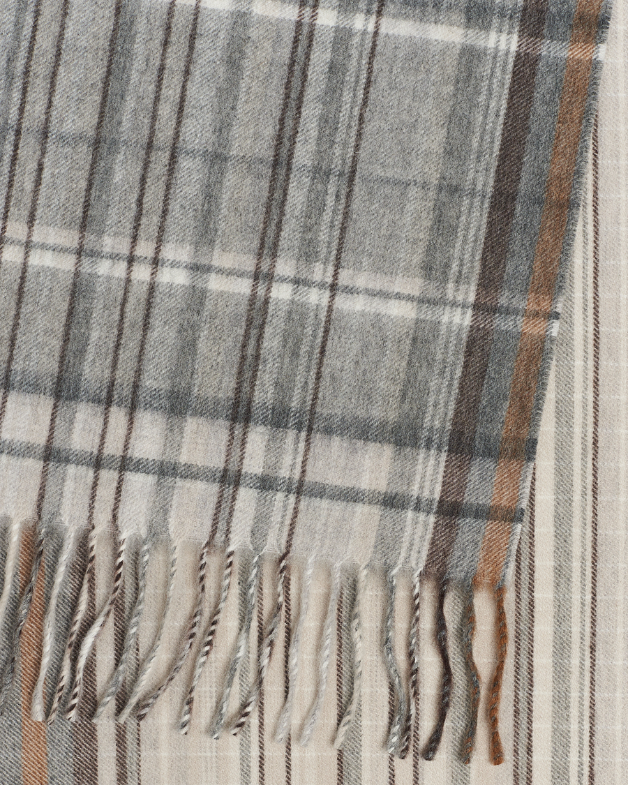 Hombres | Begg & Co Striped/Checked Cashmere Scarf 36*183cm Natural Grey | Begg & Co | Striped/Checked Cashmere Scarf 36*183cm Natural Grey