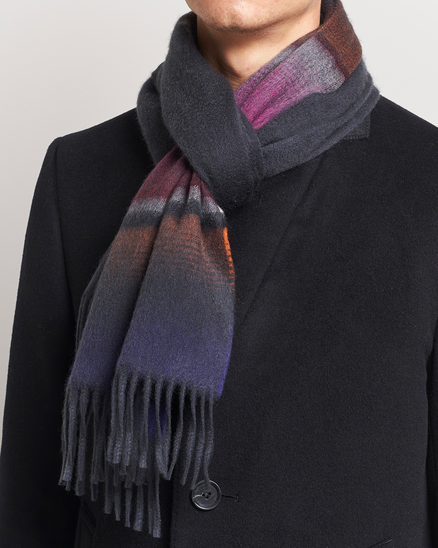 Hombres |  | Begg & Co | Solid/Checked Cashmere Scarf 36*183cm Midnight Pink