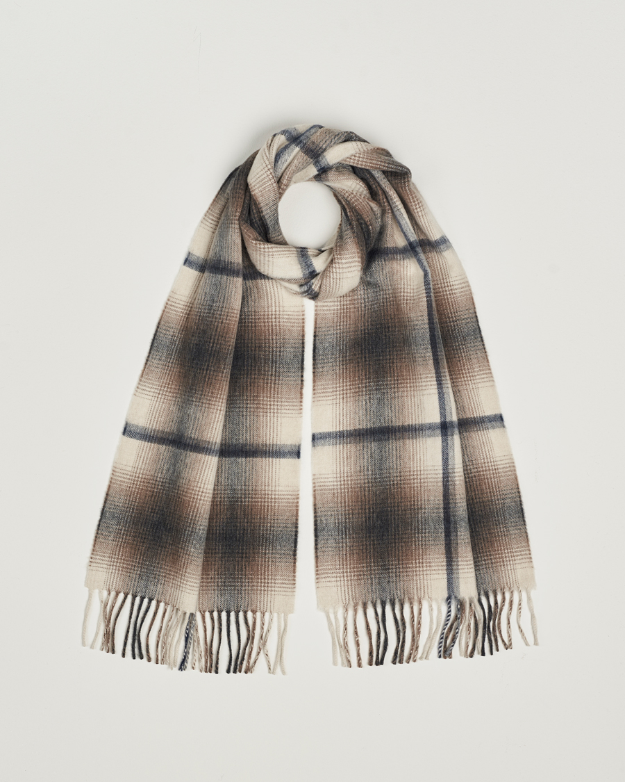 Hombres | Begg & Co Wool/Cashmere Shadow Check Scarf 32*180cm Natural Grey | Begg & Co | Wool/Cashmere Shadow Check Scarf 32*180cm Natural Grey