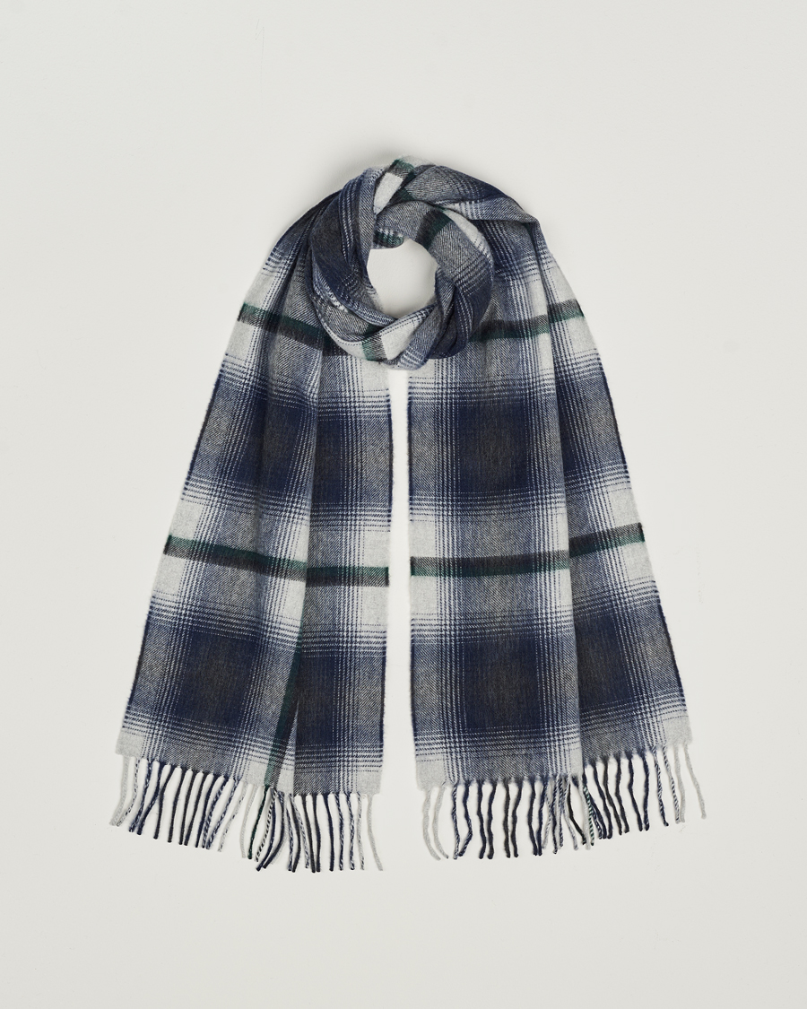 Hombres | Begg & Co Wool/Cashmere Shadow Check Scarf 32*180cm Silver/Navy | Begg & Co | Wool/Cashmere Shadow Check Scarf 32*180cm Silver/Navy