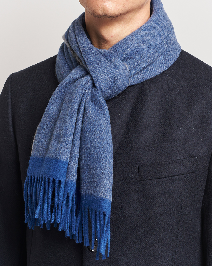 Hombres |  | Begg & Co | Solid Board Wool/Cashmere Scarf Blue Grey