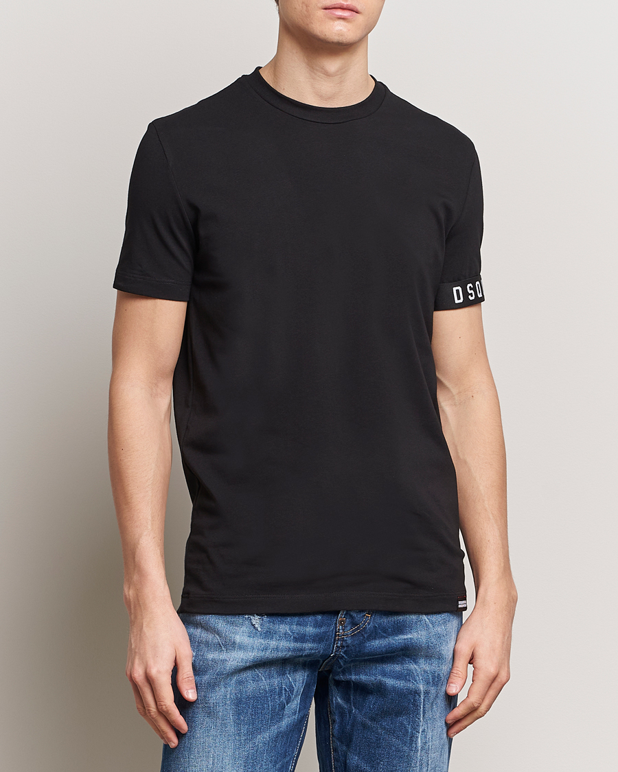 Hombres | Camisetas de manga corta | Dsquared2 | Taped Logo Crew Neck T-Shirt Black/White