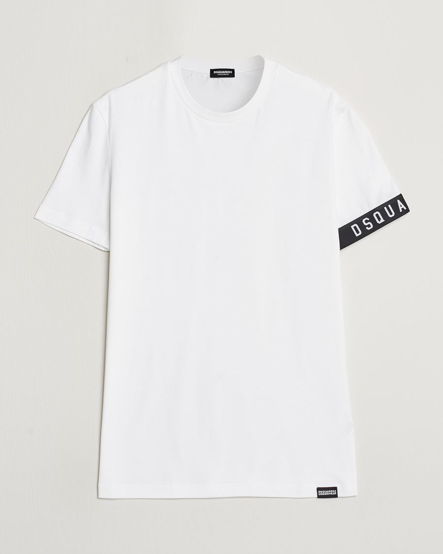 Hombres | Camisetas | Dsquared2 | Taped Logo Crew Neck T-Shirt White/Black